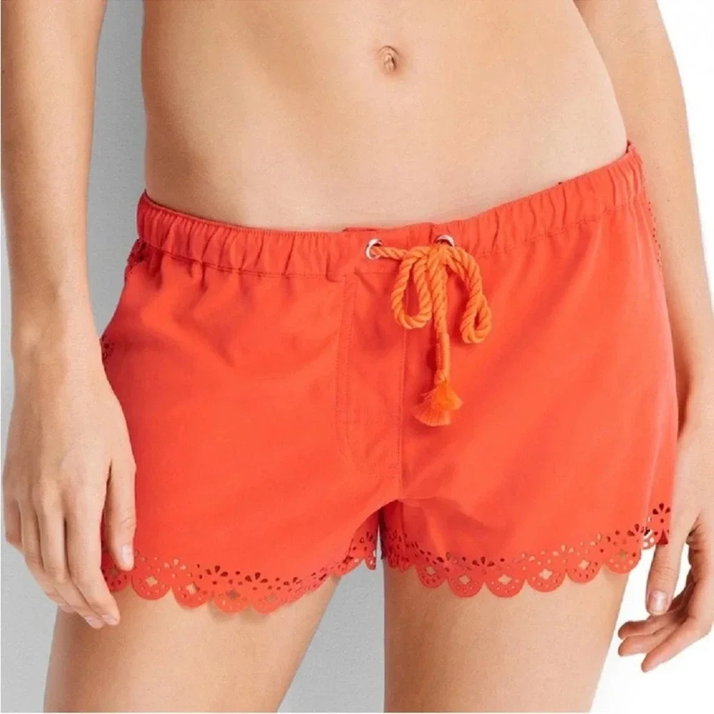 SEAFOLLY Neon Orange Bella Laser-cut Board Shorts Size Large